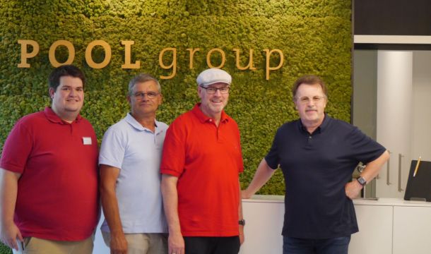 Zu Besuch bei der POOLgroup in Emsdetten: Marvin Müller, Vorsitzender SPD-Ortsverein Emsdetten, Ratsmitglied Jürgen Osterhoff, SPD-Bundestagsabgeordneter Jürgen Coße und Carl Cordier, Geschäftsführer der Poolgroup (v. l. n. r.).